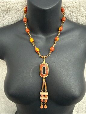 Boho Amber Bead Pendant Necklace - Women Jewelry